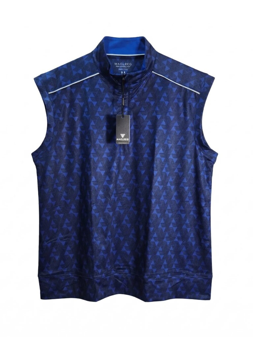 NWT | MAELREG Performance Quarter Zip Golf Vest Cobalt Blue Geometric Print 2XL